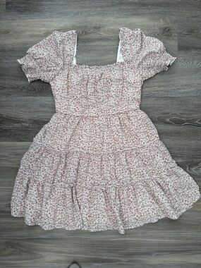 Altar'd State Pink Floral Smocked Square-Neck Mini Dress